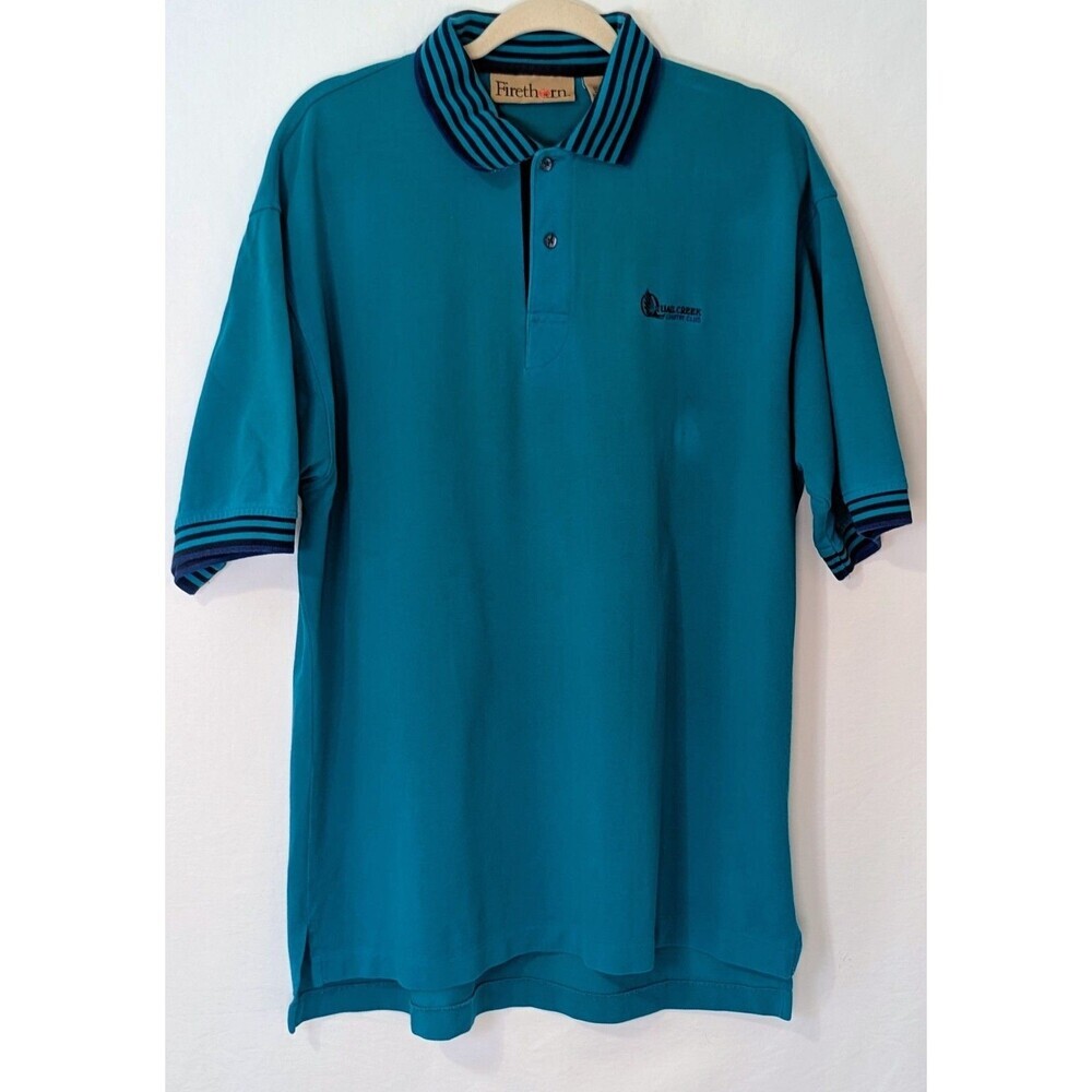 VTG 90s Firethorn Quail Creek Country Club Polo Shirt Men Large Teal Striped